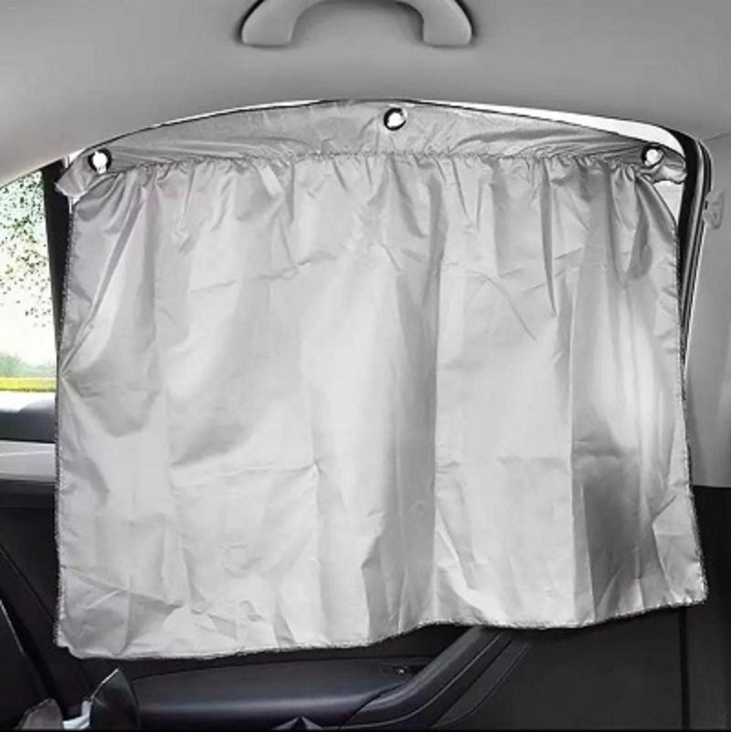 2 PCS Set Sucker Fixing Car Sunshade Curtain Silver Coating Cloth