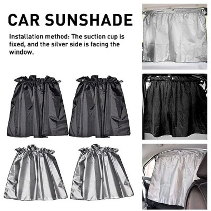 2 PCS Set Sucker Fixing Car Sunshade Curtain Silver Coating Cloth