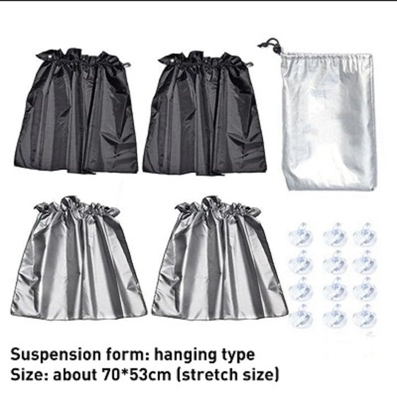 2 PCS Set Sucker Fixing Car Sunshade Curtain Silver Coating Cloth
