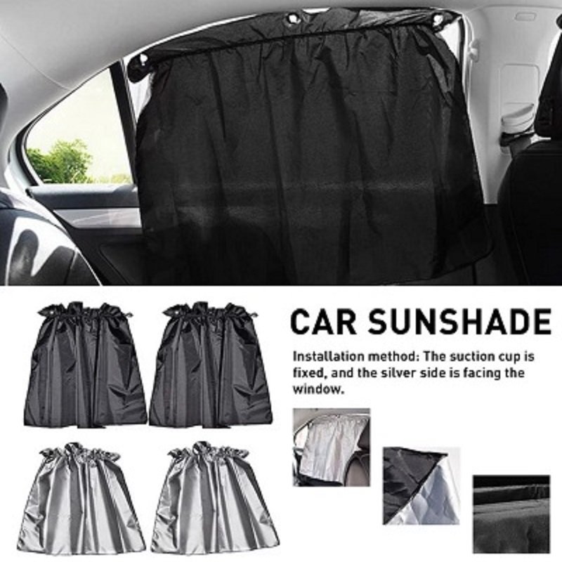 2 PCS Set Sucker Fixing Car Sunshade Curtain Silver Coating Cloth