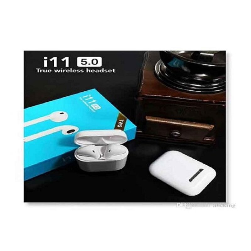 Twin True i11 Wireless Touch Sensor 5.0 Bluetooth Earbuds With Charging Case For iOS And Android - White