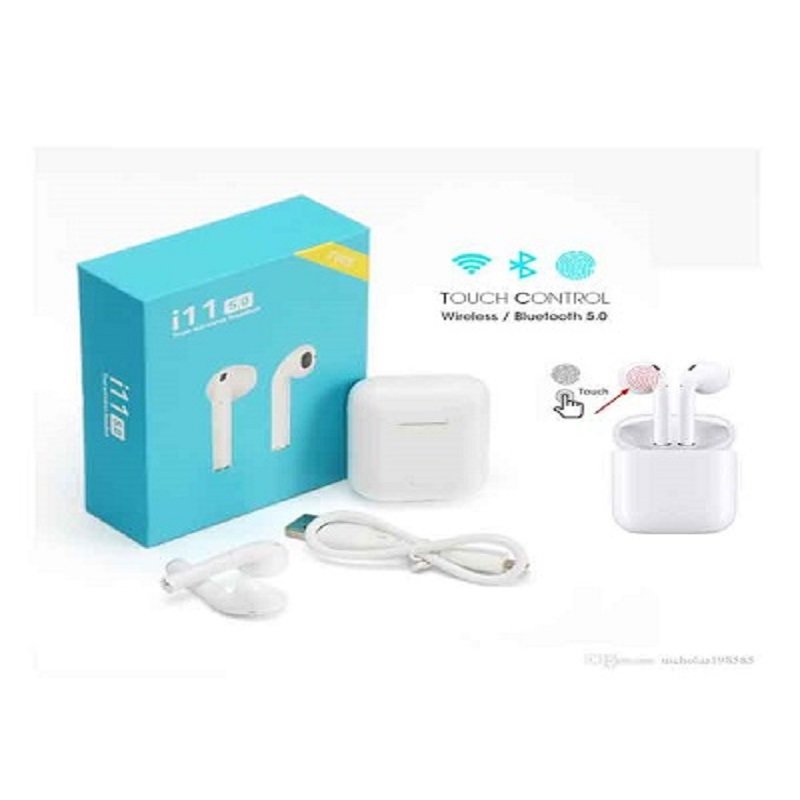 Twin True i11 Wireless Touch Sensor 5.0 Bluetooth Earbuds With Charging Case For iOS And Android - White