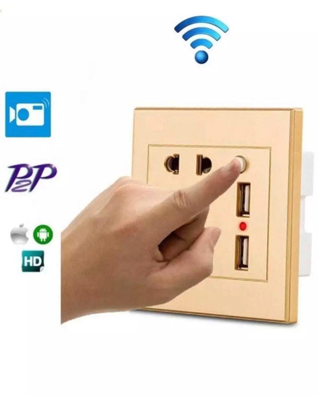 WIFI Wall Socket Room Mini CCTV Camera 1080P H264 With Motion Detection - Golden