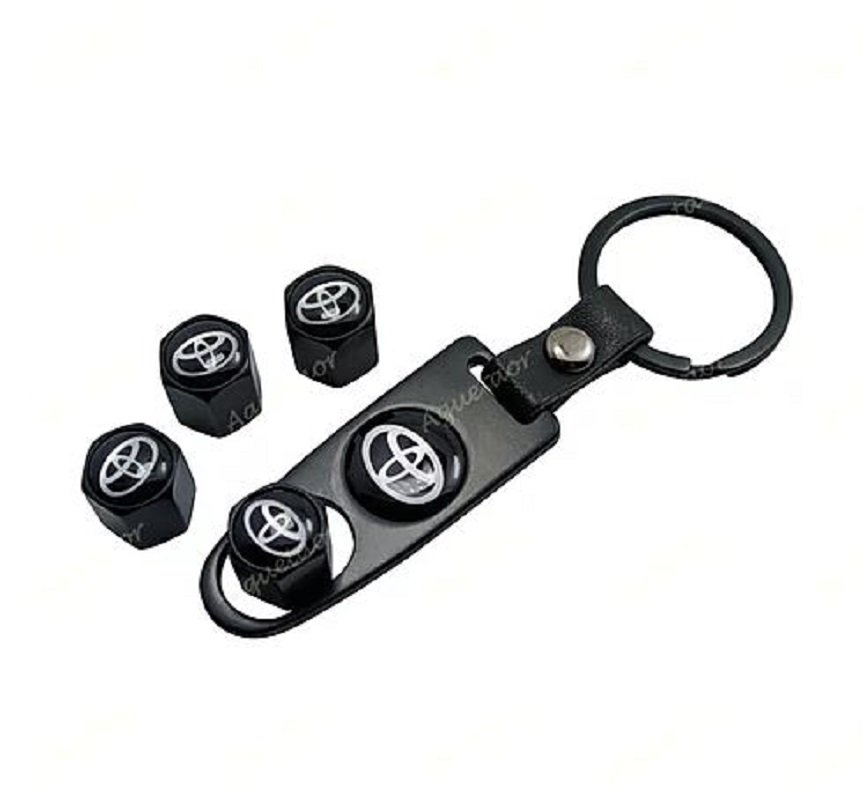 4X Toyota Logo Car Wheel Tyre Valves Dust Stems Air Caps + Keychain 
