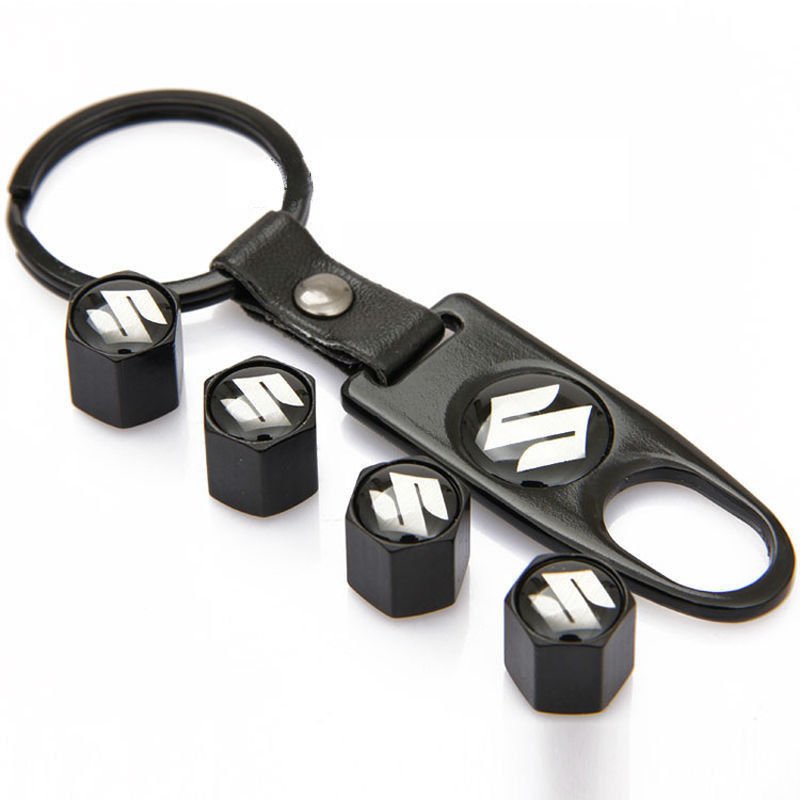 4X Suzuki Logo Car Wheel Tyre Valves Dust Stems Air Caps + Keychain