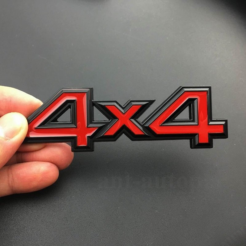 4x4 Chrome Metal Logo Car Rear Trunk Decals Sticker Red