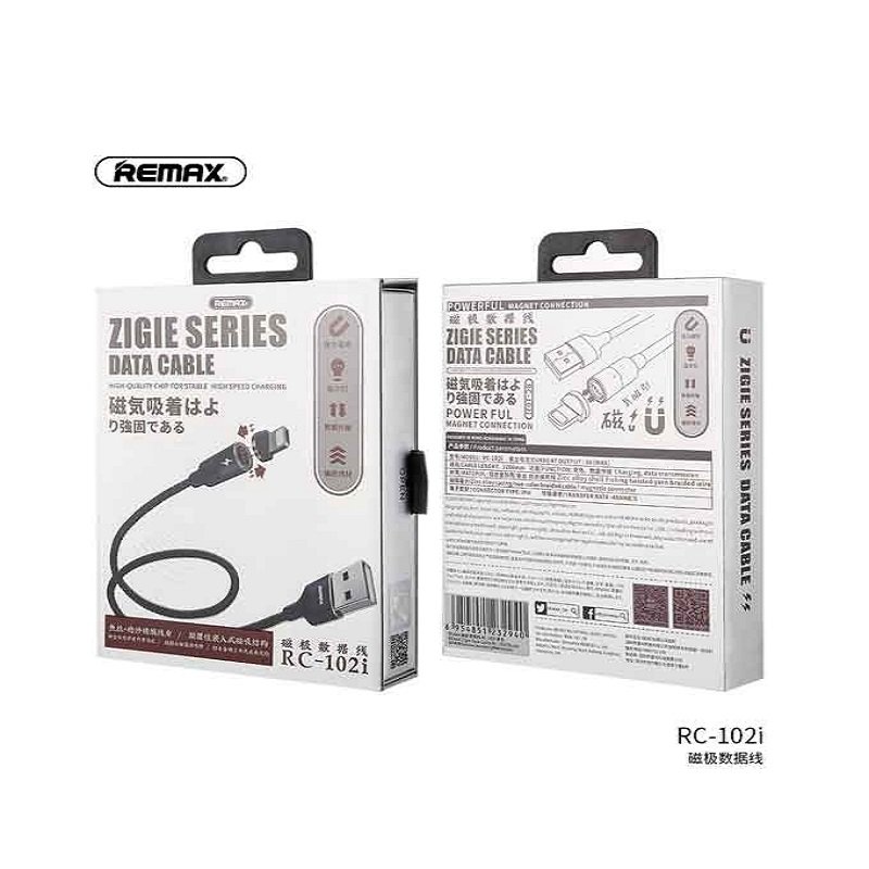 Remax RC-102i Zigie Series Magnetic Lightning Data Cable - Black