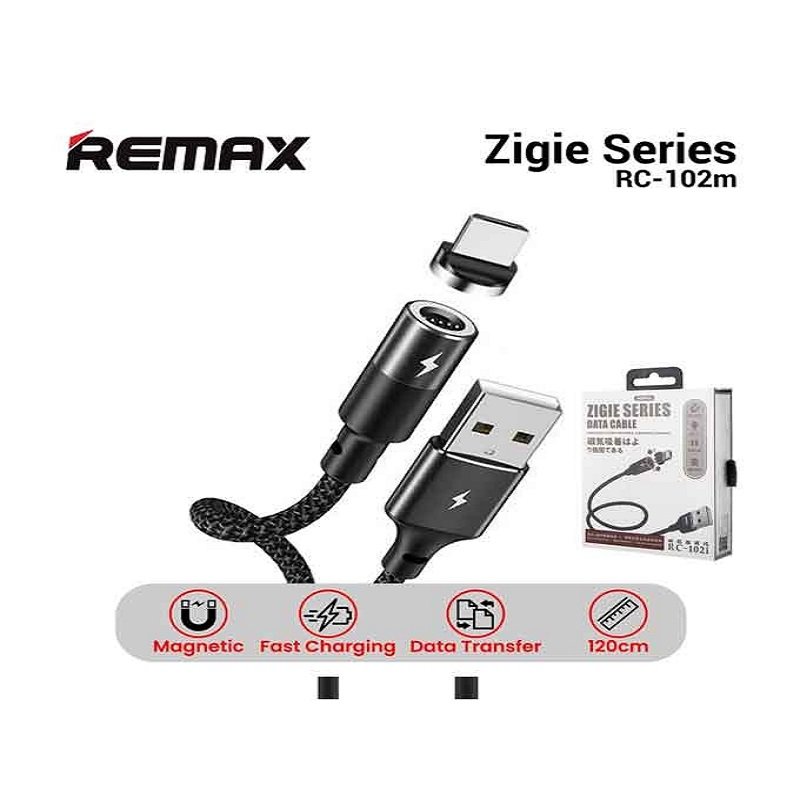 Remax RC-102m Zigie Series Magnetic Micro USB Data Cable - Black