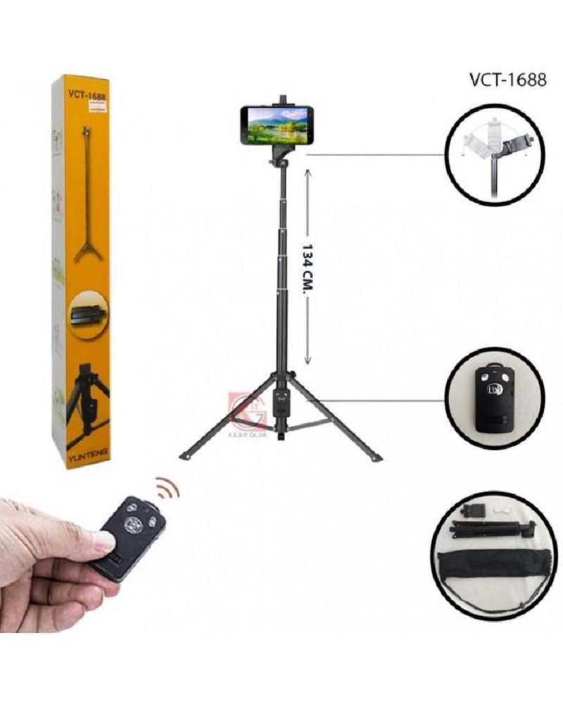 Yunteng YT-1688 3in1 Tripod Selfie Stick And Self-Portrait Monopod - Black