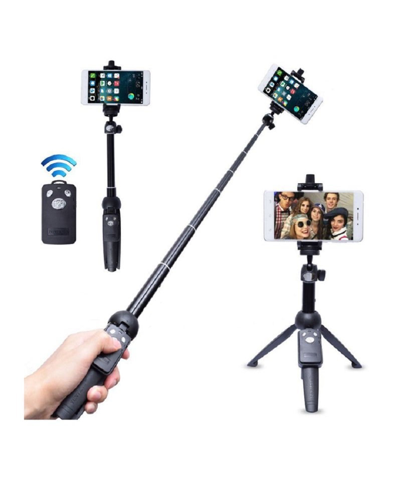 Yunteng YT-9928 2 in 1 Mini Tripod Selfie Stick with Phone Holder Remote Controller - Black