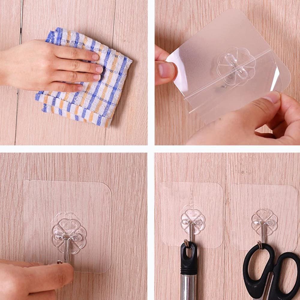 6PC Transparent 10x Super Strong Self Adhesive Wall Hooks Door Wall Hangers